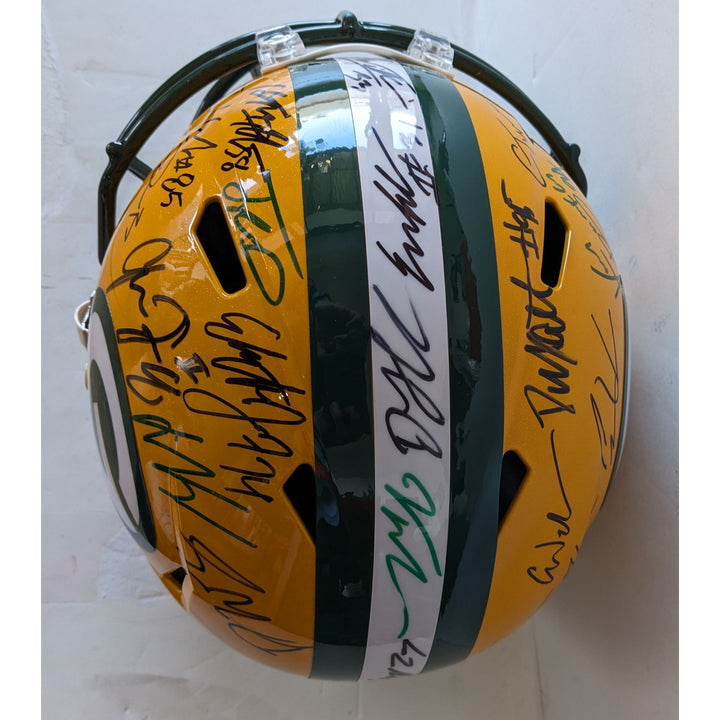 Green Bay Packers 2025 team helmet 35 plus Jordan Love Micah Parsons, Josh Jacobs, Romeo Doubs, Riddell full size helmet signed with proof