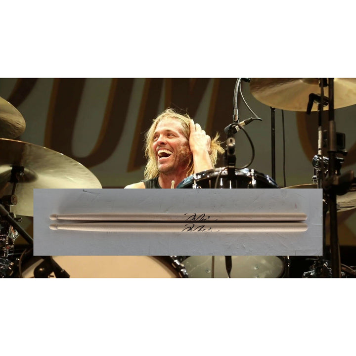 Taylor Hawkins Foo Fighters pair of drumsticks signed with proof
