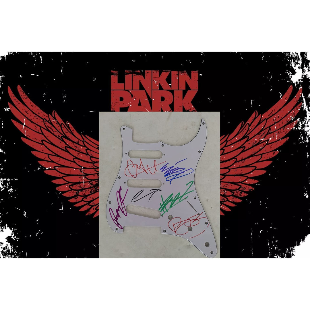 Linkin Park Chester Bennington complete band Stratocaster electric guitar pickguard signed with proof