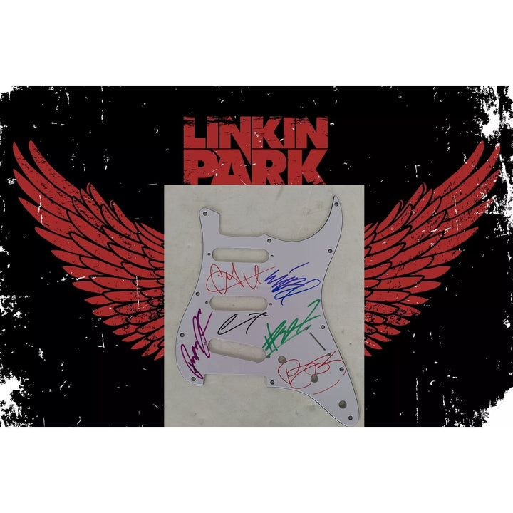 Linkin Park Chester Bennington complete band Stratocaster electric guitar pickguard signed with proof