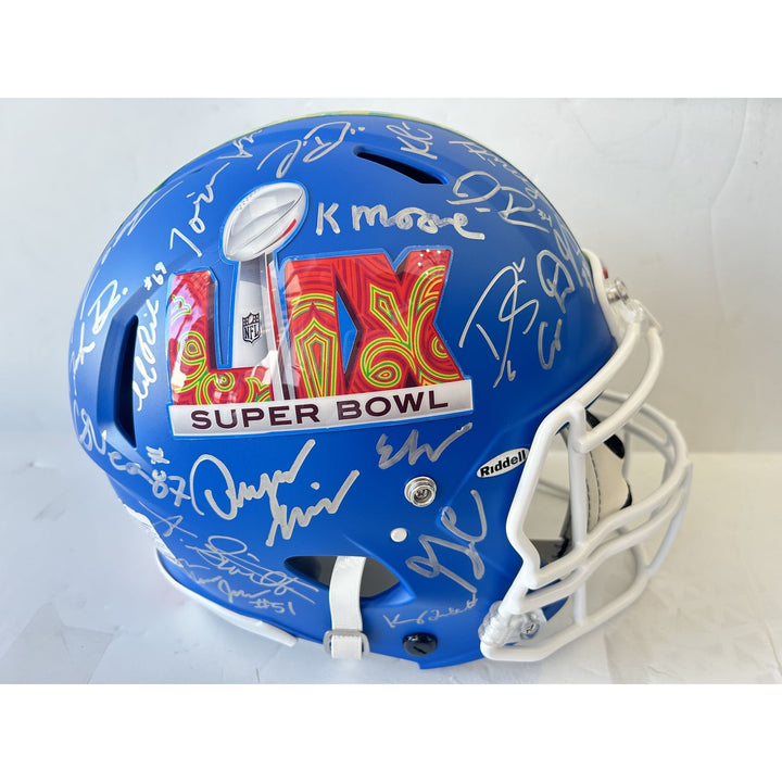 Super Bowl LIX 2025 Philadelphia Eagles pro game model helmet team signed with 40 plus signatures & signing proof .