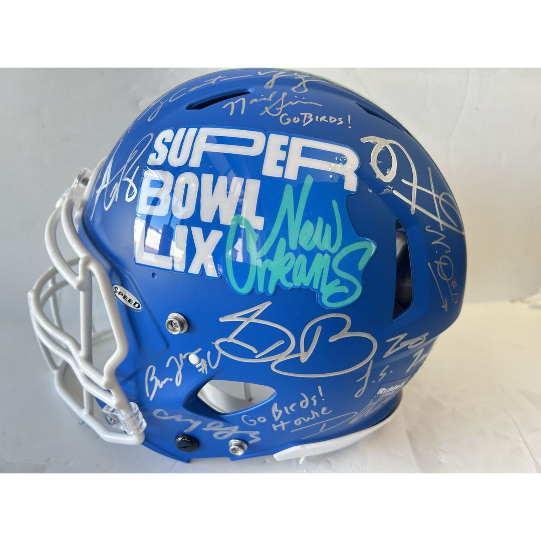 Super Bowl LIX 2025 Philadelphia Eagles pro game model helmet team signed with 40 plus signatures & signing proof .