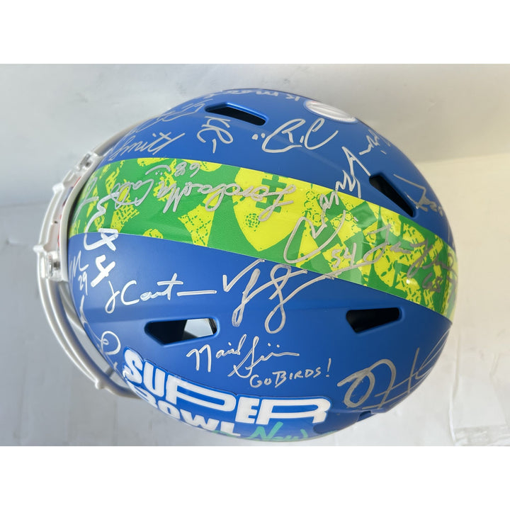 Super Bowl LIX 2025 Philadelphia Eagles pro game model helmet team signed with 40 plus signatures & signing proof .