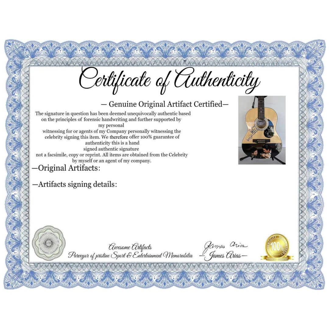 Bob Dylan signed with inscription and Johnny Cash full size acoustic guitar signed with proof