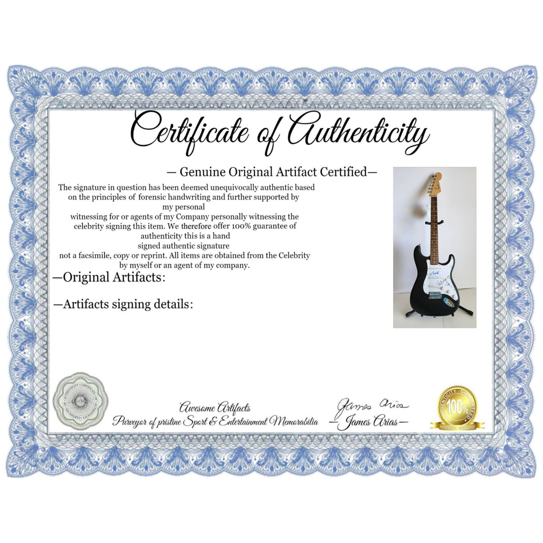 Garfunkel & Paul Simon, authentic Fender Stratocaster electric guitar signed with proof