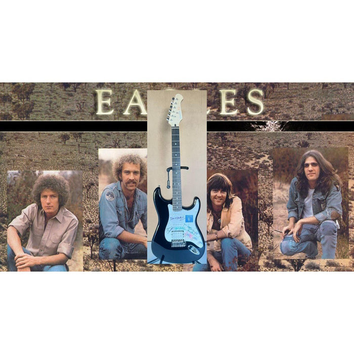 The Eagles Don Henley, Joe Walsh, Glenn Frey, Don Felder, Randy Meisner full size Stratocaster electric guitar signed with proof