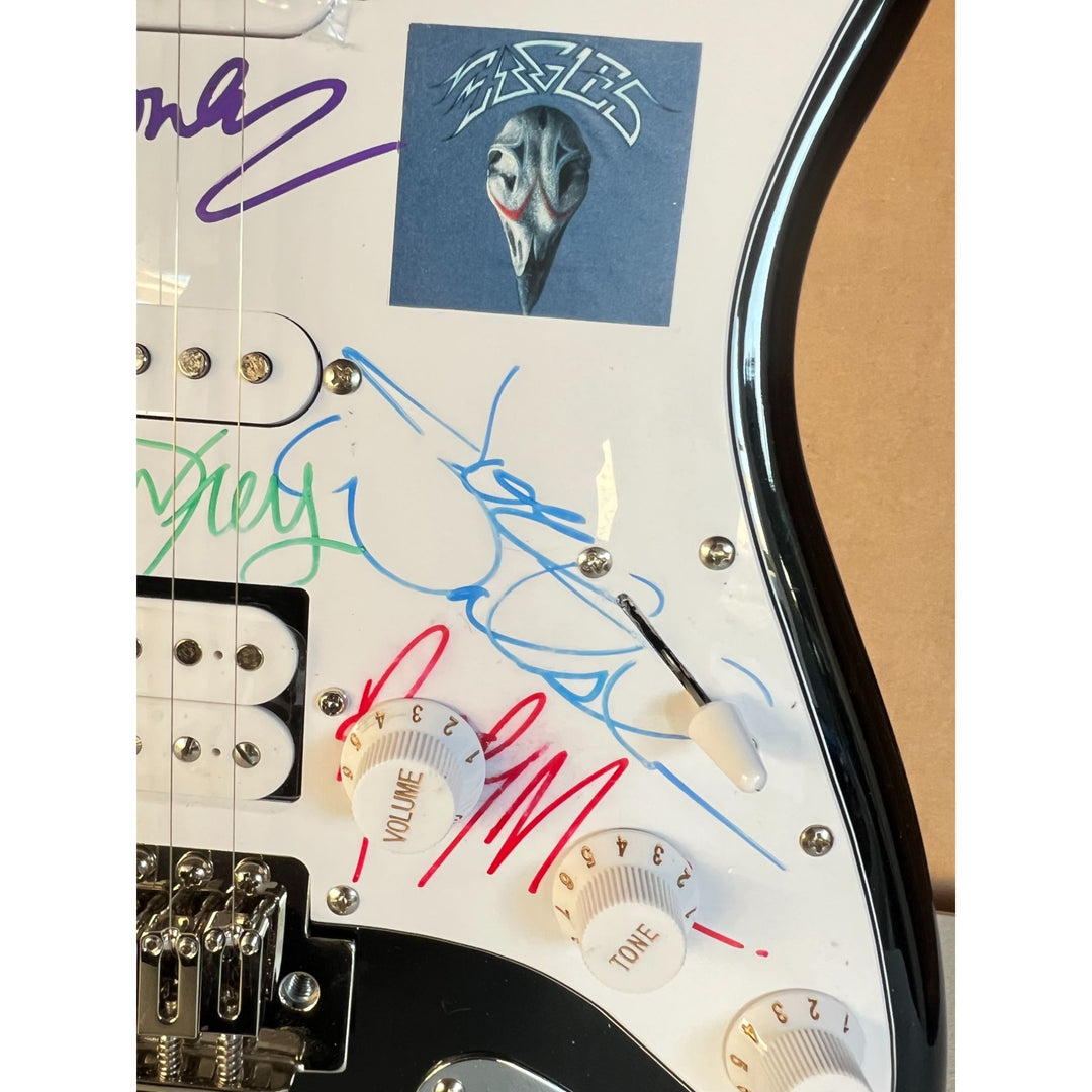 The Eagles Don Henley, Joe Walsh, Glenn Frey, Don Felder, Randy Meisner full size Stratocaster electric guitar signed with proof