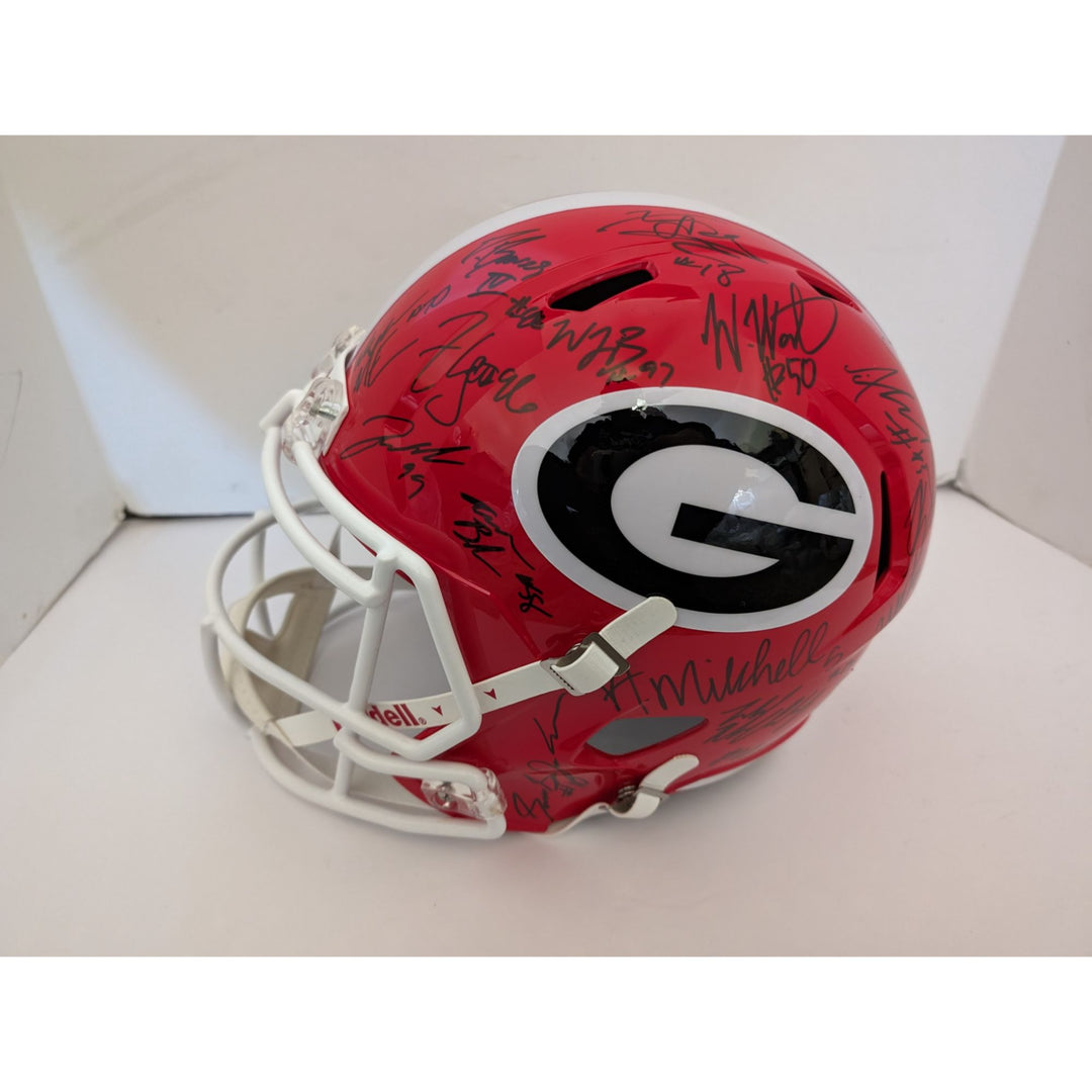 Stetson Bennett Kirby Smart Georgia Bulldogs 2022-23 NCAA national champions Riddell full size speed replica helmet signed with proof