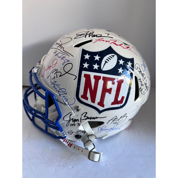 36 NFL MVPs Tom Brady, John Elway, Dan Marino, Joe Montana, Aaron Rodgers, signed with proof Riddell authentic game model helmet