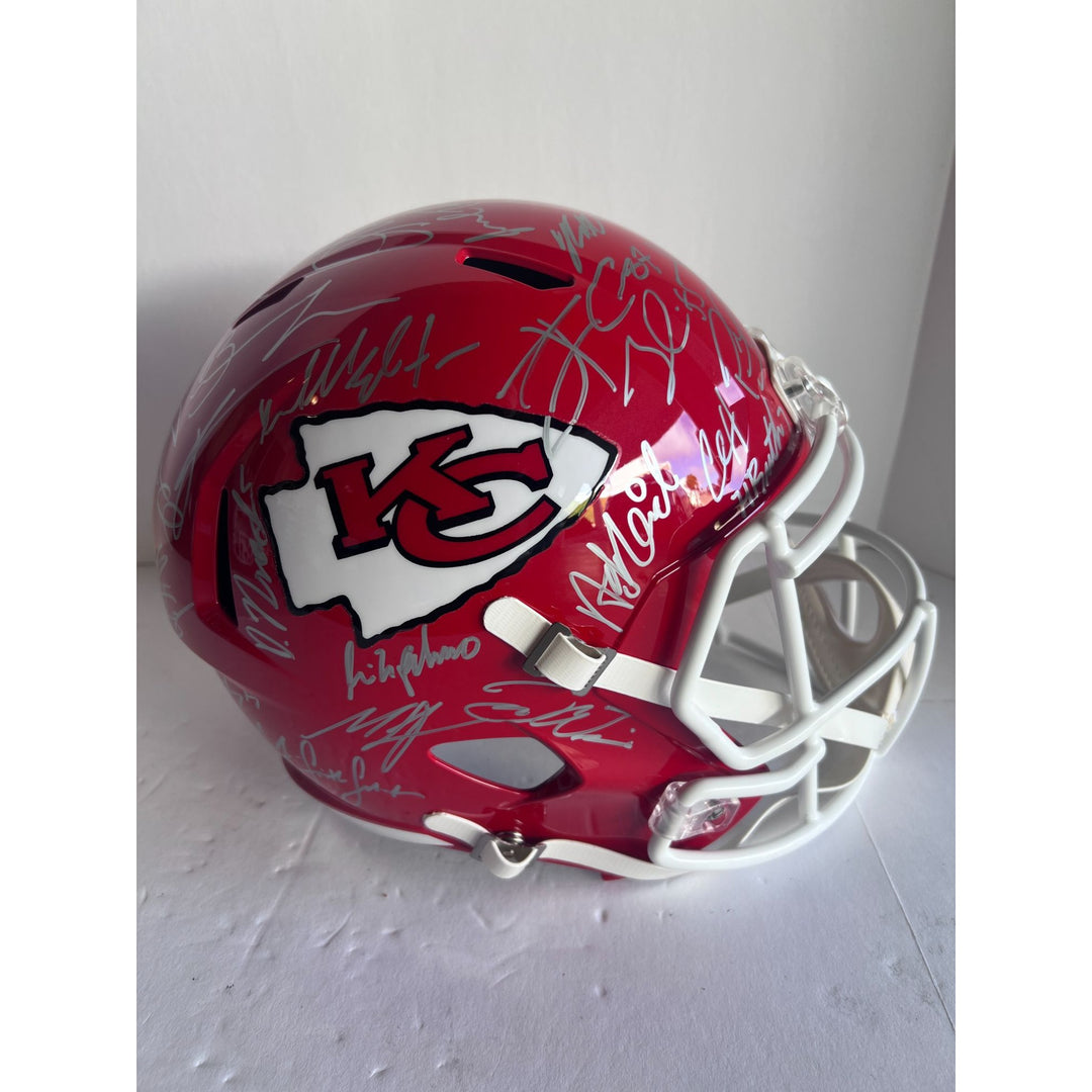 Kansas City Chiefs 2023 Super Bowl champions Riddell Speed authentic game model helmet 40 + sigs Patrick Mahomes Travis Kelce Andy Reid s