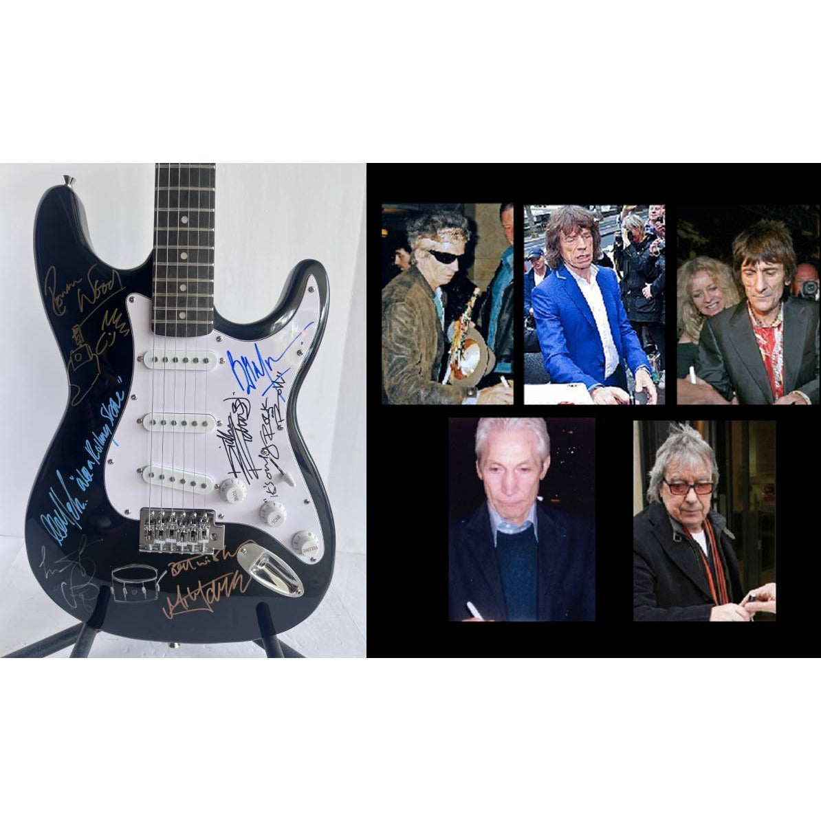 The Rolling Stones Mick Jagger Bill Wyman Mick Taylor Ronnie Wood Keith Richards signed and inscribed with proof