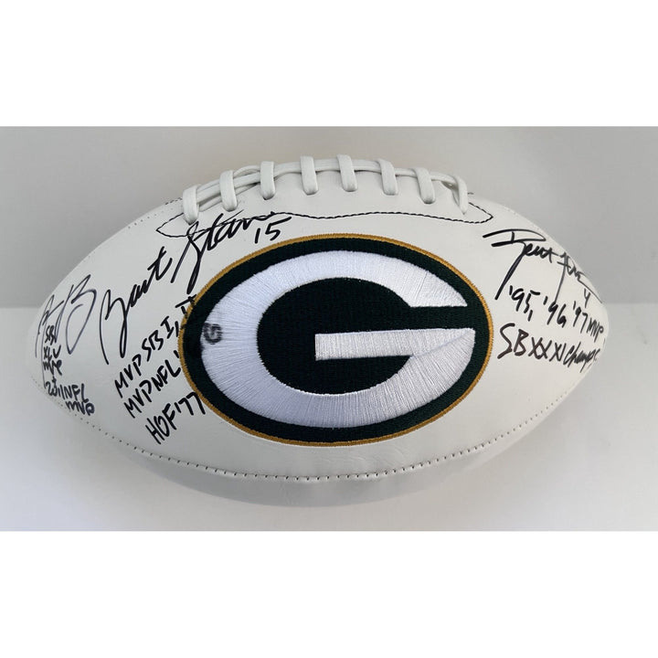 Bart Starr Aaron Rodgers Brett Favre Green Bay Packers full size football signed with proof