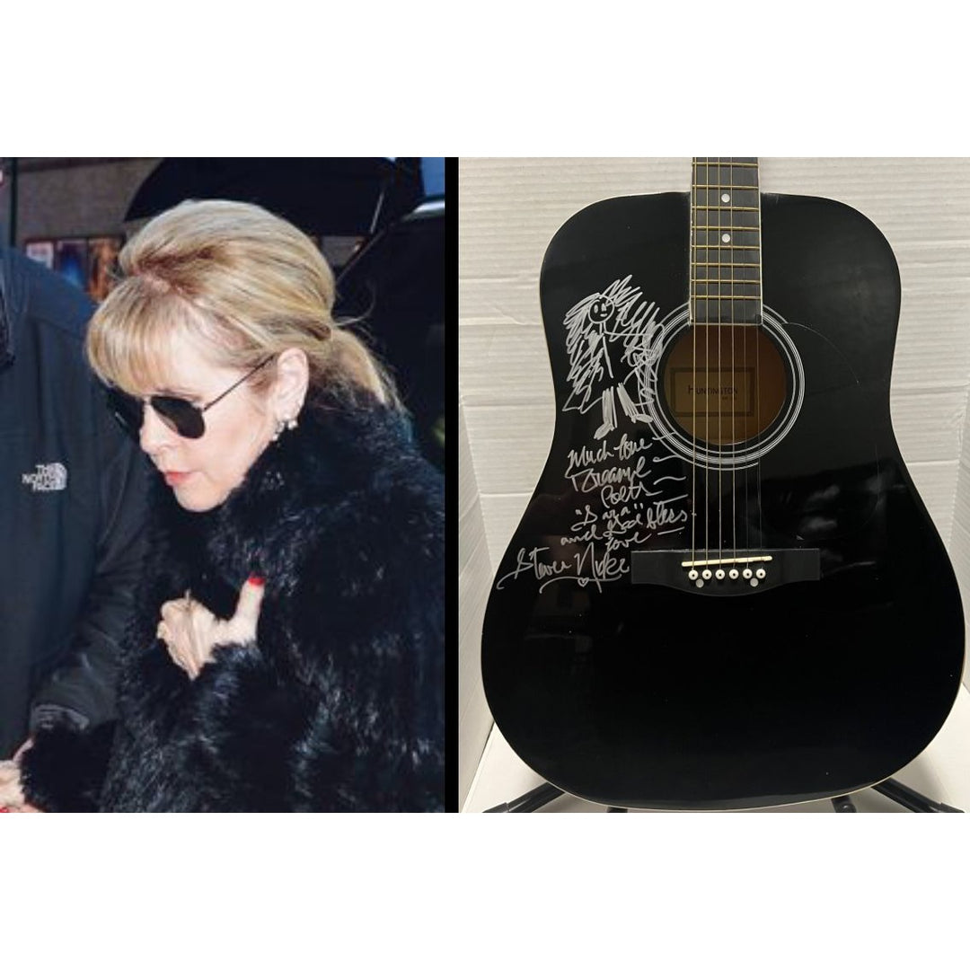 Stevie Nicks signed with Sketch and inscription one of a kind acoustic Ashharpe full size acoustic guitar signed with proof