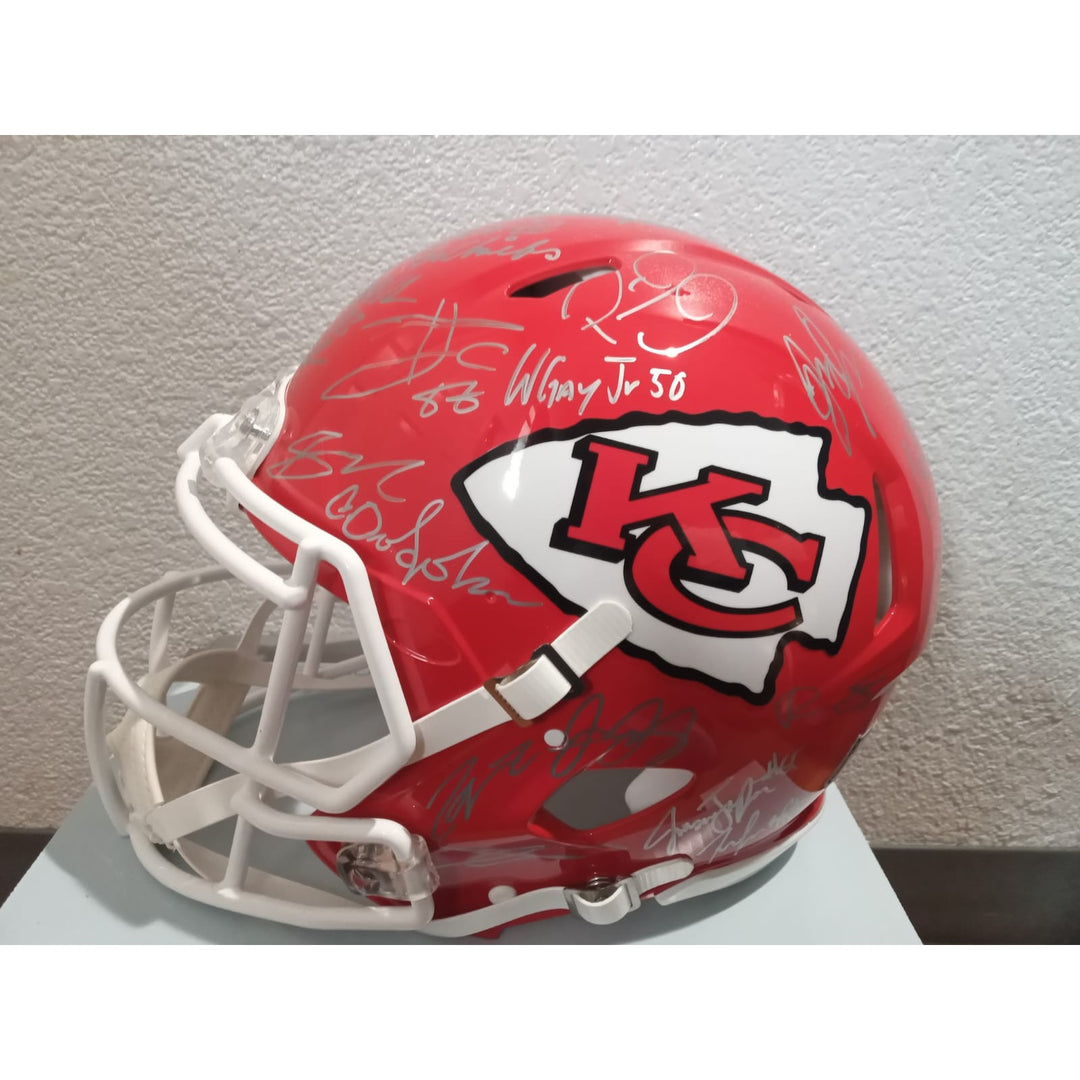 Kansas City Chiefs 2023 Super Bowl champions Riddell Speed authentic game model helmet 40 + sigs Patrick Mahomes Travis Kelce Andy Reid s