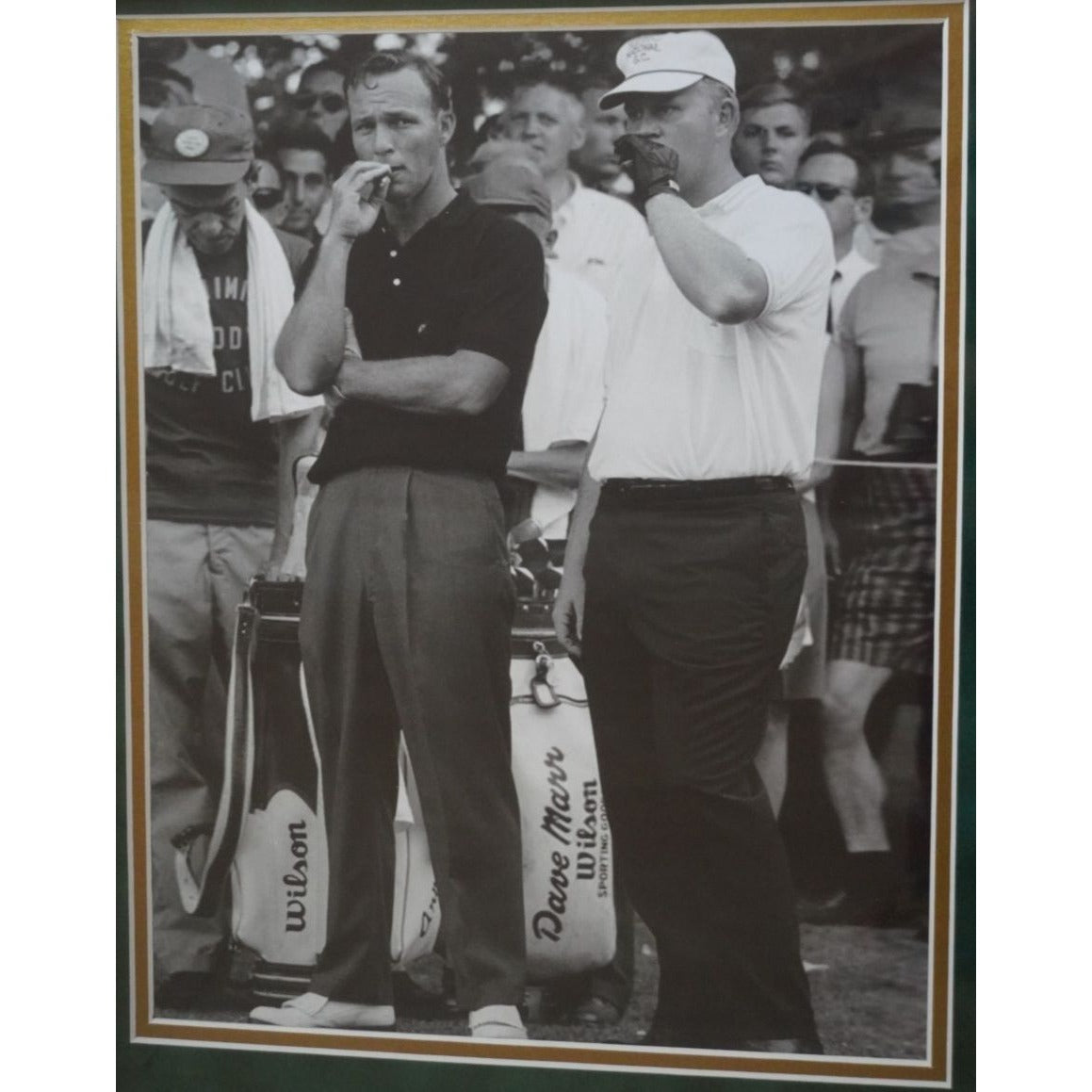 Jack Nicklaus and Arnold Palmer Masters golf balls framed 21x14 and signed with proof