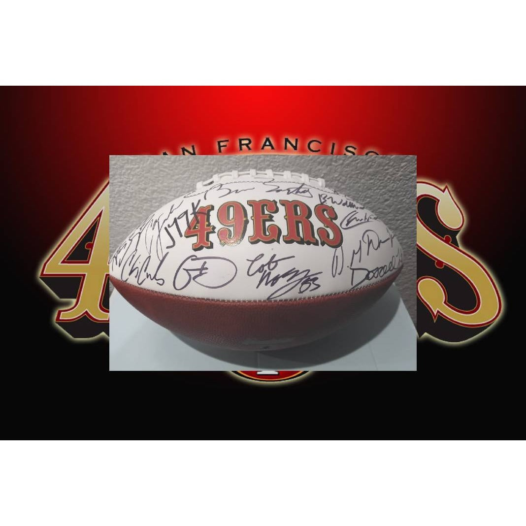 San Francisco 49ers 2023 24 Deebo Samuel, Brock Purdy Christian McCaffrey  full size team signed football with proof