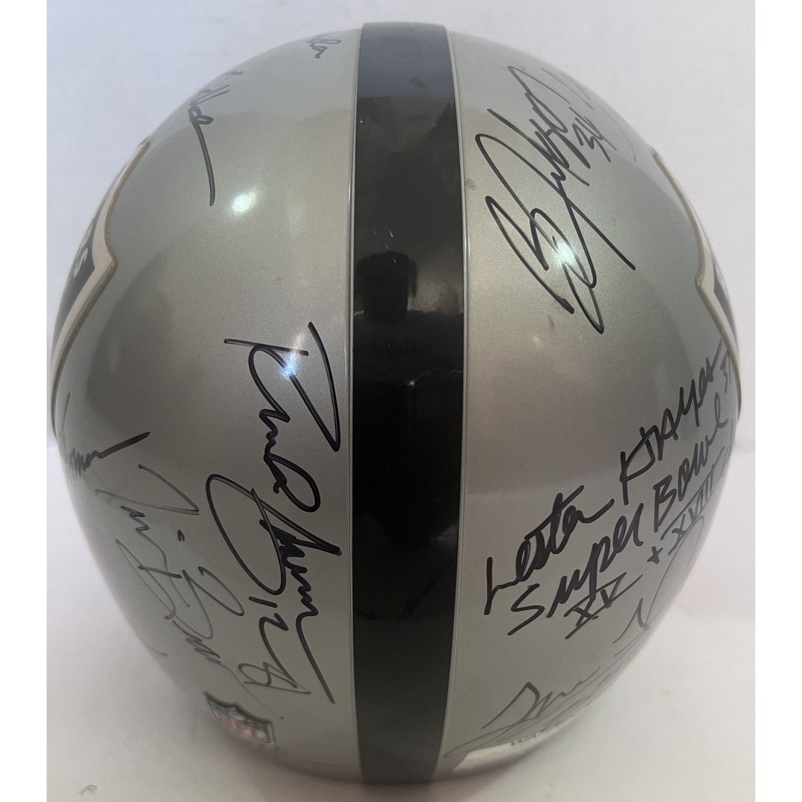 Ken Stabler Al Davis Howie Long Oakland Raiders 25 Legend signed replica helmet with proof
