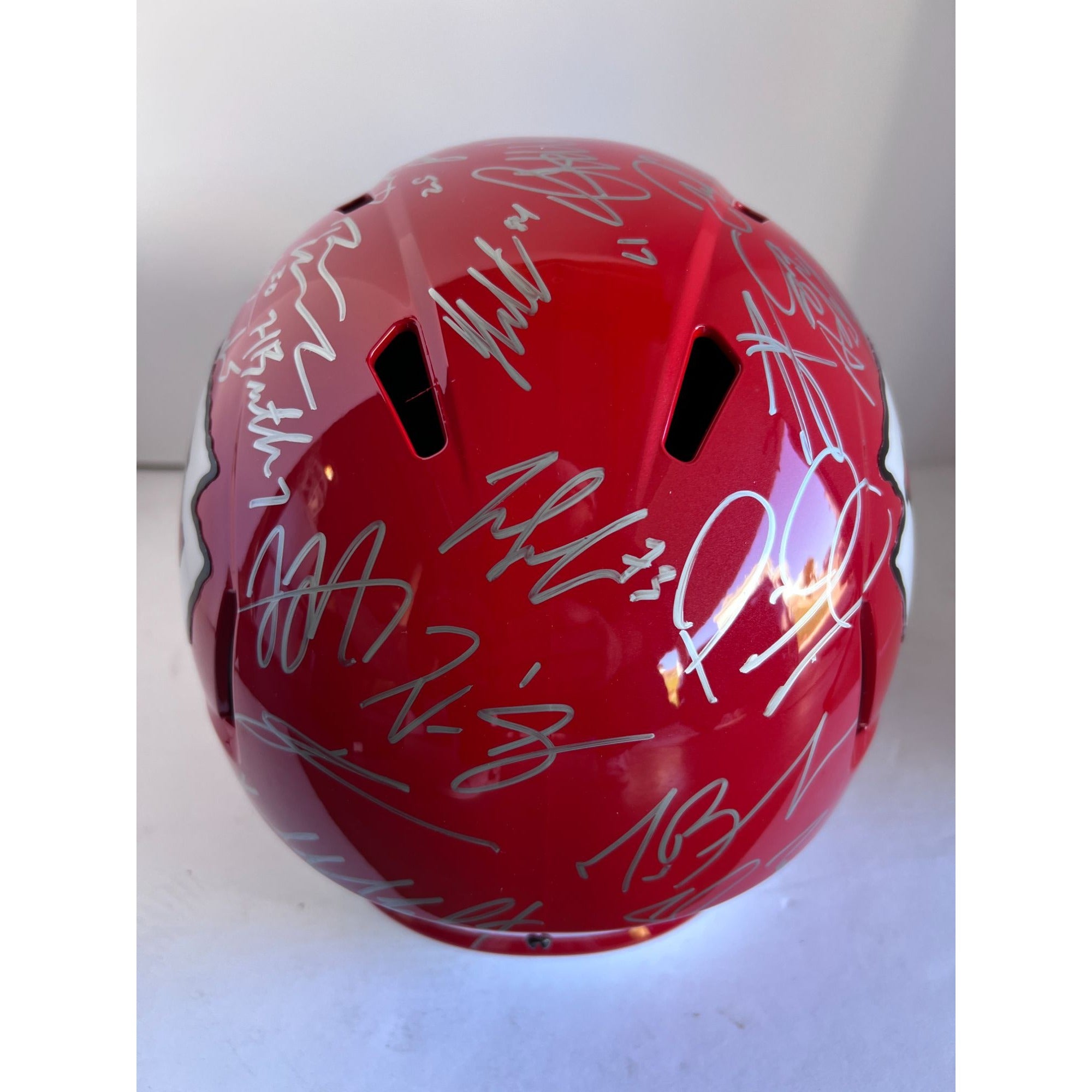 Kansas City Patrick Mahomes Andy Reid Travis Kelce 2022-23 Super Bowl champions Riddell Speed full size helmet team signed with proof