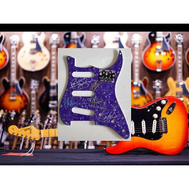 Deep Purple  Ian Paice Roger Glover Ian Gillan Don Airey  Stratocaster electric pickguard signed with proof