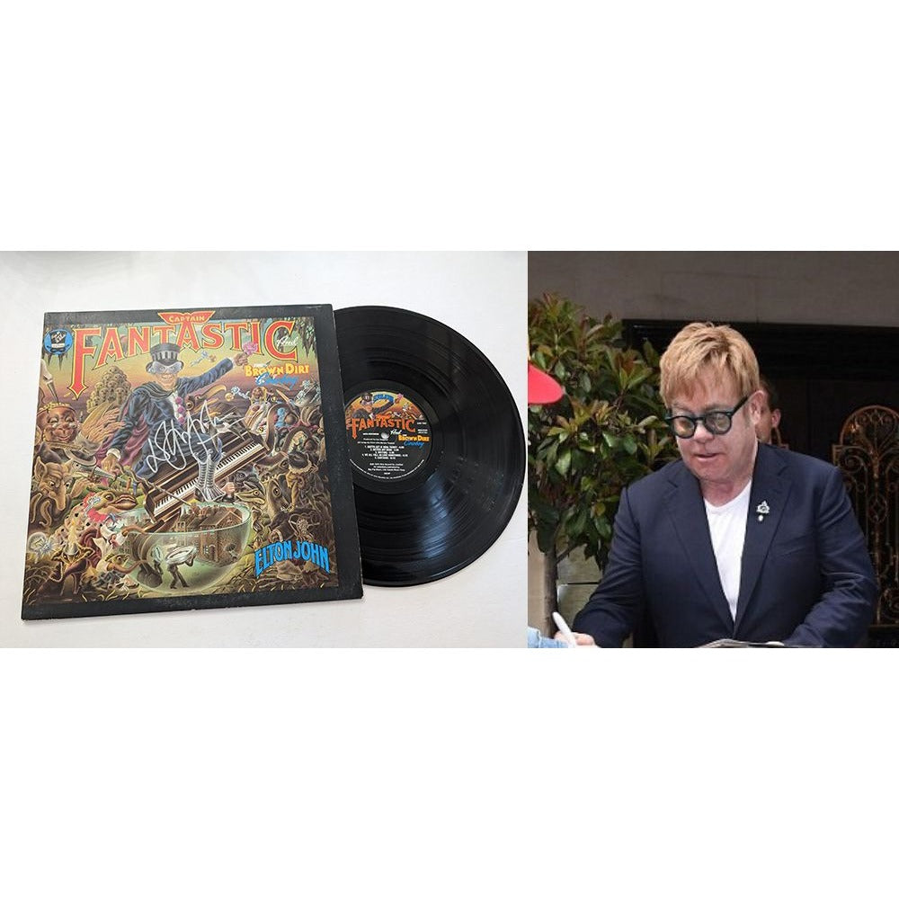 Elton John Captain Fantastic and the Brown Dirt Cowboy original LP signed with proof