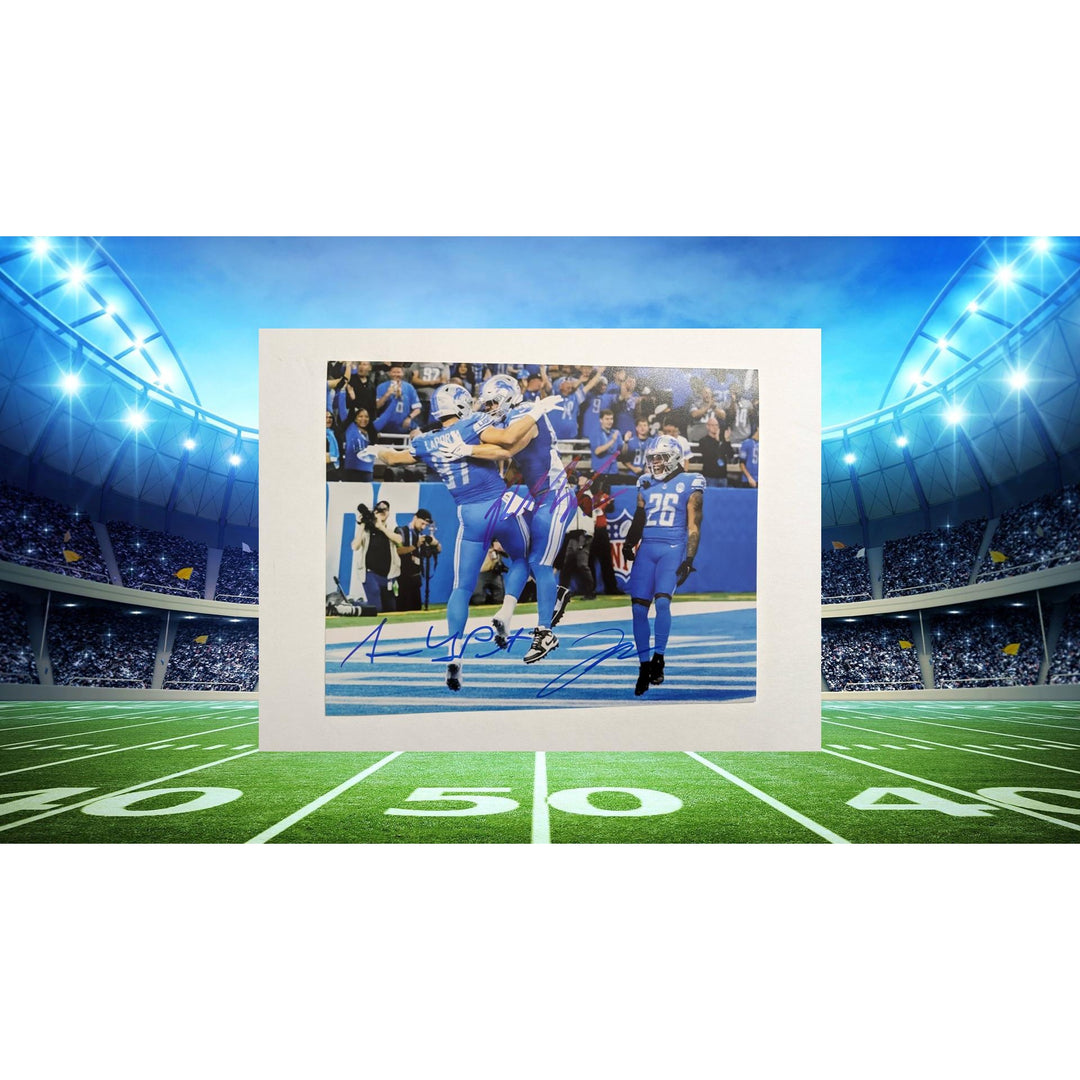 Detroit Lions Jahmyr Gibbs, Jared Brock Wright & Sam LaPorta 8x10 photo signed with proof