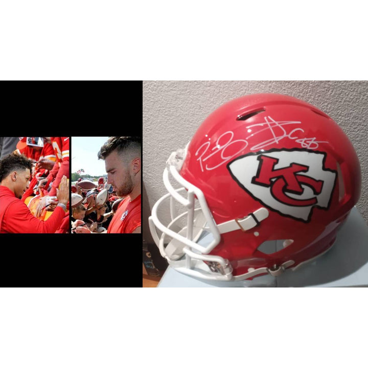 Patrick Mahomes Travis Kelce Kansas City Chiefs Riddell speed authentic helmet sign with proof