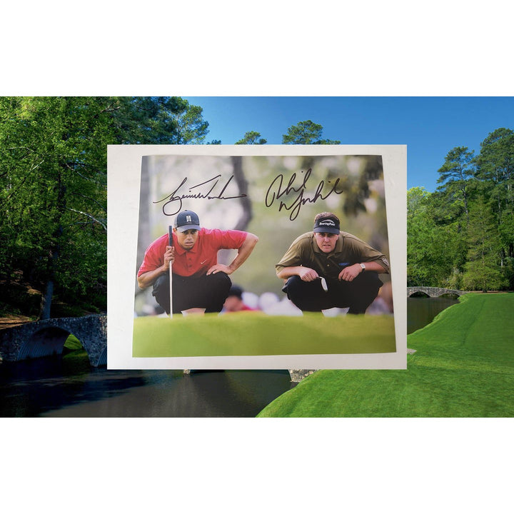 Tiger Woods and Phil Mickelson 8x10 photo signed with proof