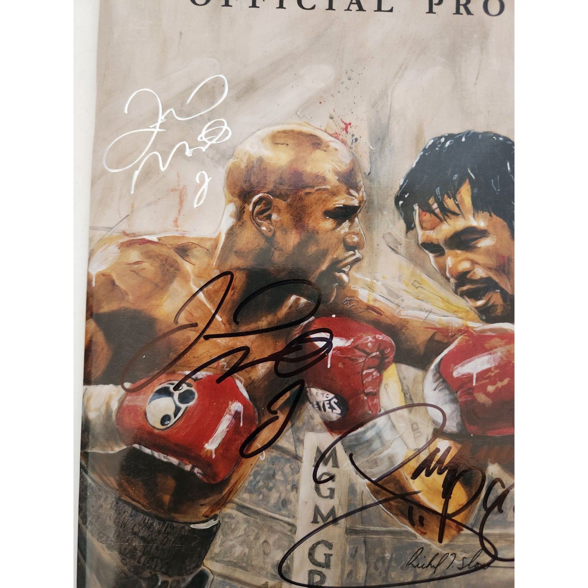 Manny Pacquiao and Floyd Mayweather Jr original full fight program May 2nd 2015 signed with proof