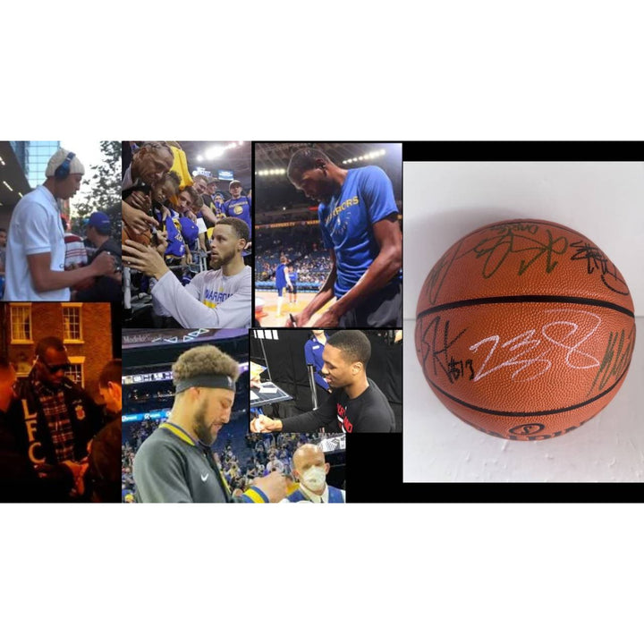 LeBron James Steph Curry Kevin Durant Anthony Davis Damian Lillard NBA superstars Spalding basketball signed with proof