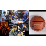 Load image into Gallery viewer, LeBron James Steph Curry Kevin Durant Anthony Davis Damian Lillard NBA superstars Spalding basketball signed with proof
