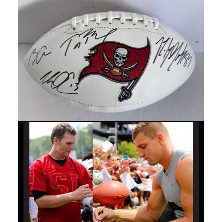 Tampa Bay Buccaneers full size football Tom Brady Rob Gronkowski Mike Evans Bruce Arians signed with proof