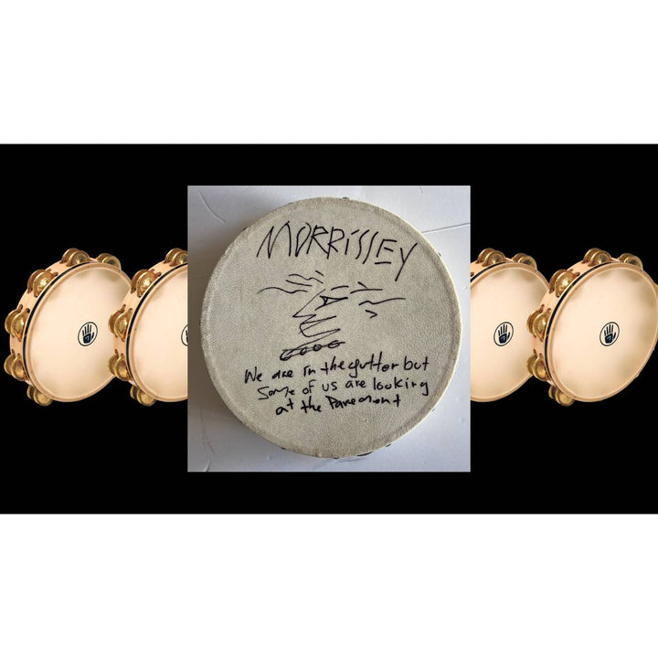 Morrissey lead singer of the Smiths tambourine signed and inscribed with proof