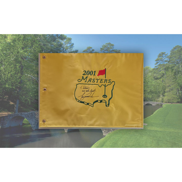 Tiger Woods "To Steve all the best" 2001 Masters Golf pin flag signed with proof