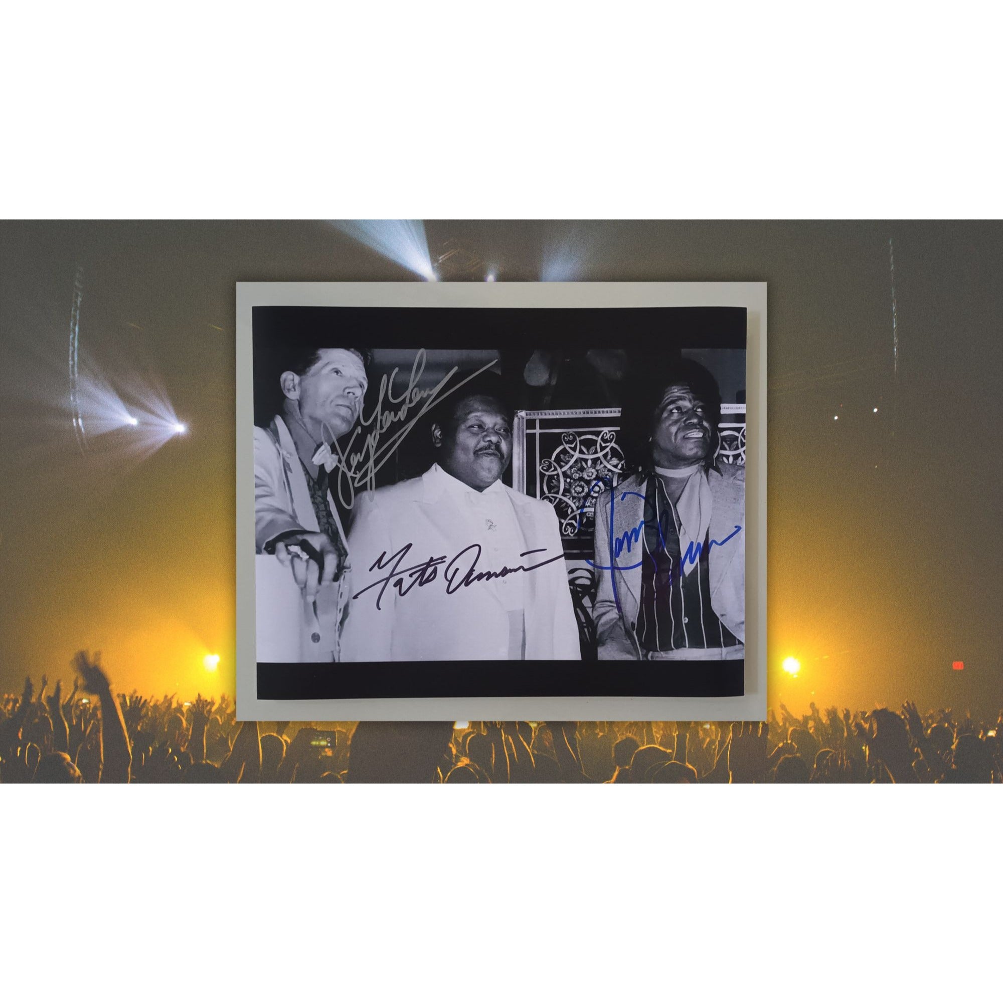 Jerry Lee Lewis Fats Domino and James Brown 8x10 photograph signed with proof