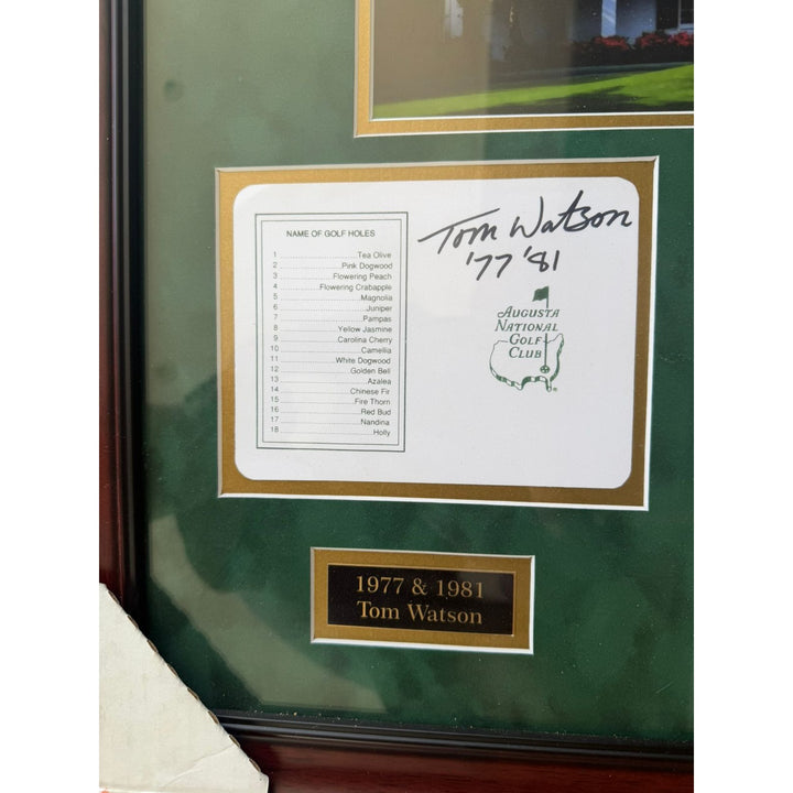 Tiger Woods Gary Player Jack Nicklaus Arnold Palmer Tom Watson Phil Mickelson score cards set signed and framed with proof.