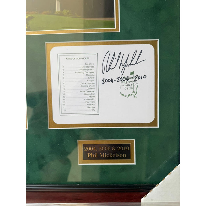 Tiger Woods Gary Player Jack Nicklaus Arnold Palmer Tom Watson Phil Mickelson score cards set signed and framed with proof.