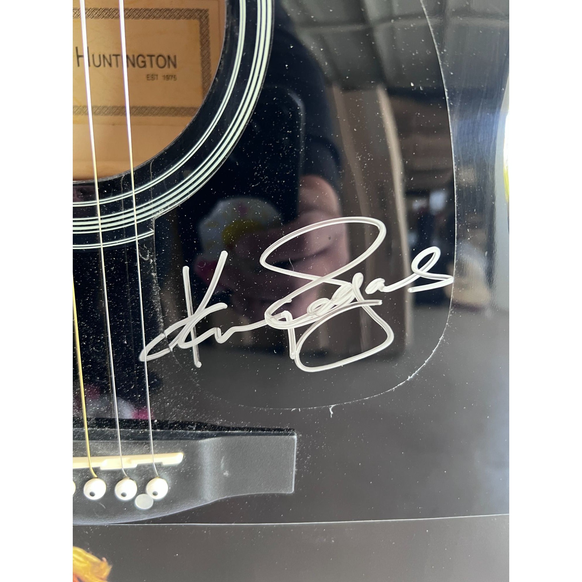 Dolly Parton and Kenny Rogers  one of a kind full size acoustic guitar signed and inscribed "I will always Love You" with photo proof