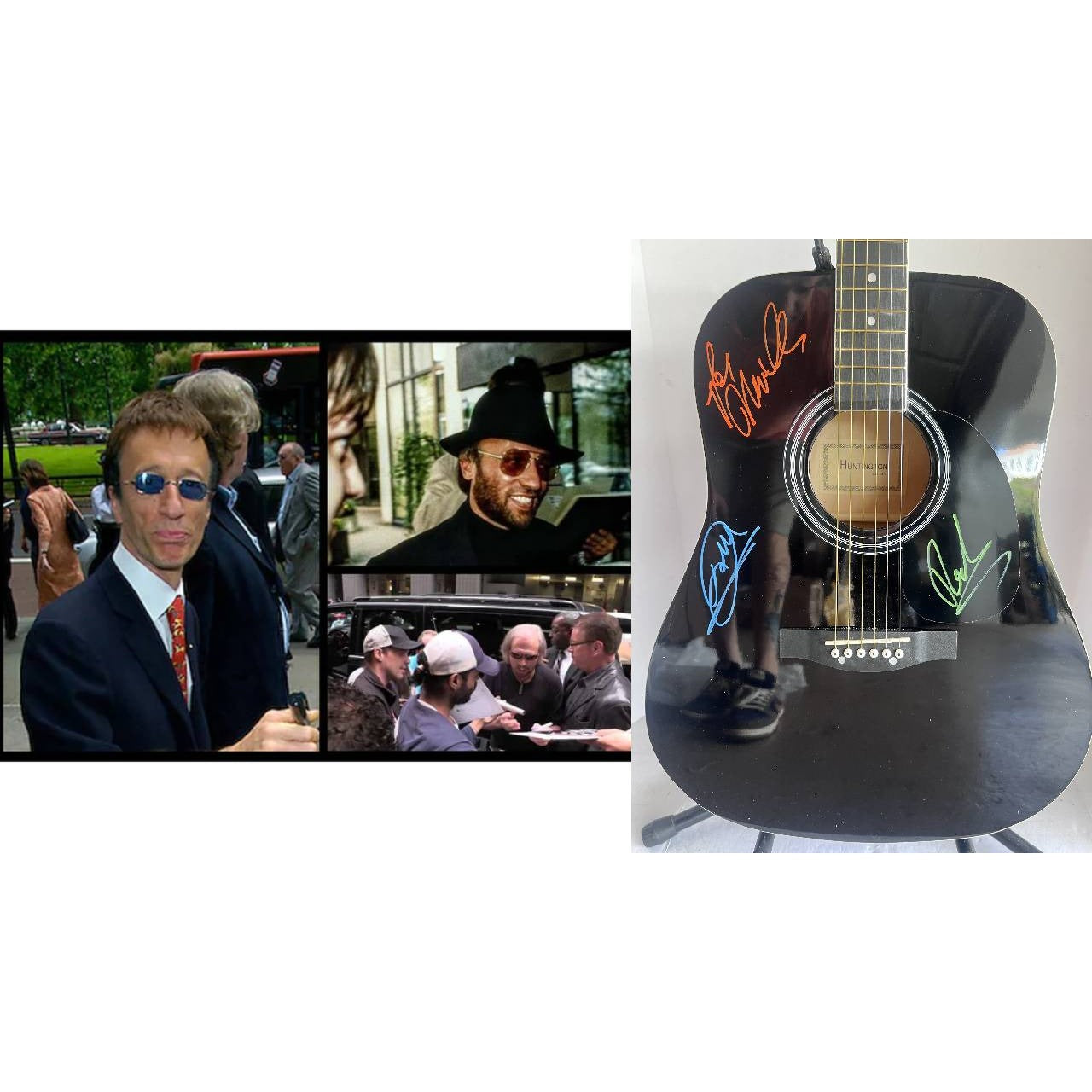 Barry, Robin and Maurice Gibb the Bee Gees  39' acoustic guitar signed with proof