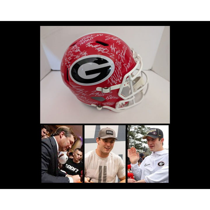 Stetson Bennett Kirby Smart Georgia Bulldogs 2022-23 NCAA national champions Riddell full size speed replica helmet signed with proof