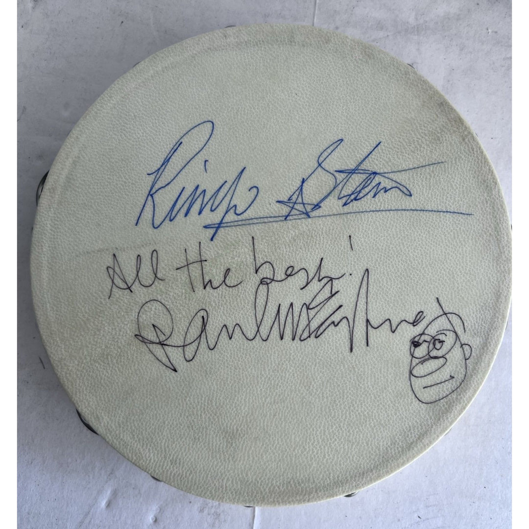 Paul McCartney and Ringo Starr of The Beatles 10-in tambourine signed with proof