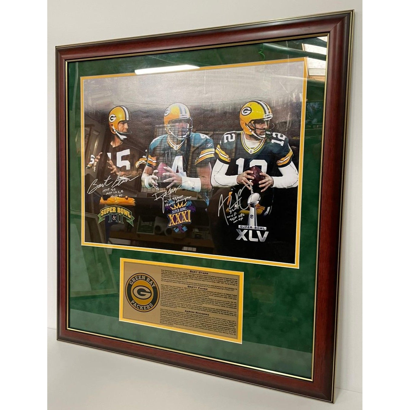 Green Bay Packers Bart Starr Brett Favre Aaron Rodgers 16 x 20 photo signed and framed  with Proof