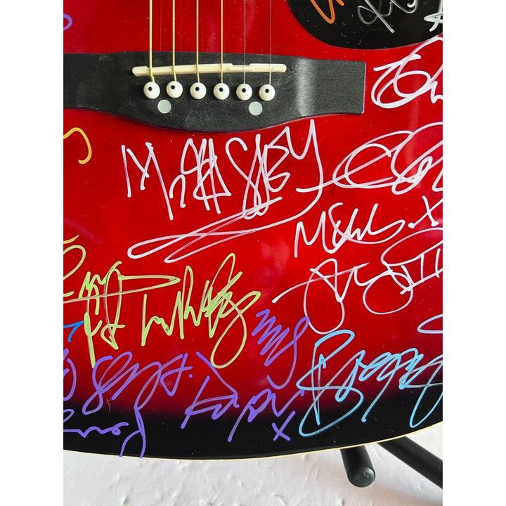 British Iconic Rock stars acoustic guitar signed Adele, Morrissey, George Michael, Robert Smith Robbie Williams signed with proof