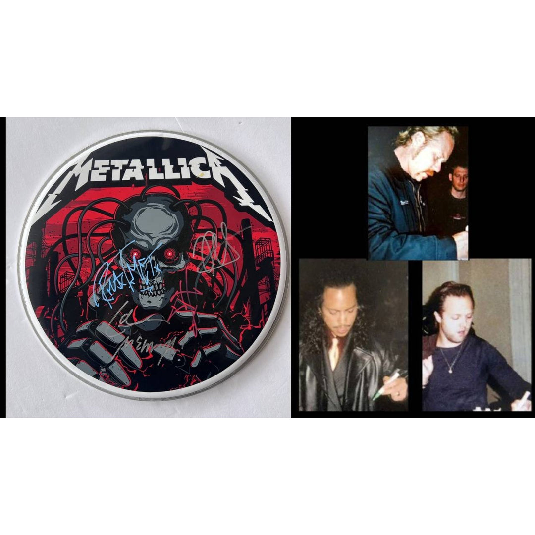 Metallica James Hetfield Lars Ulrich Robert Trujillo Jason Newsted  drumhead signed with proof