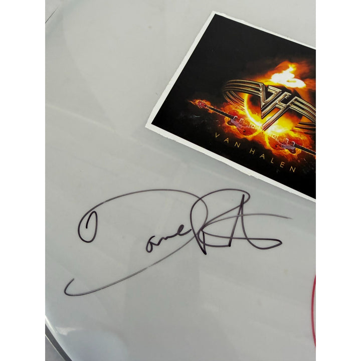 Van Halen David Lee Roth Eddie & Alex Van Halen MIchael Anthony one-of-a-kind drumhead signed with proof.