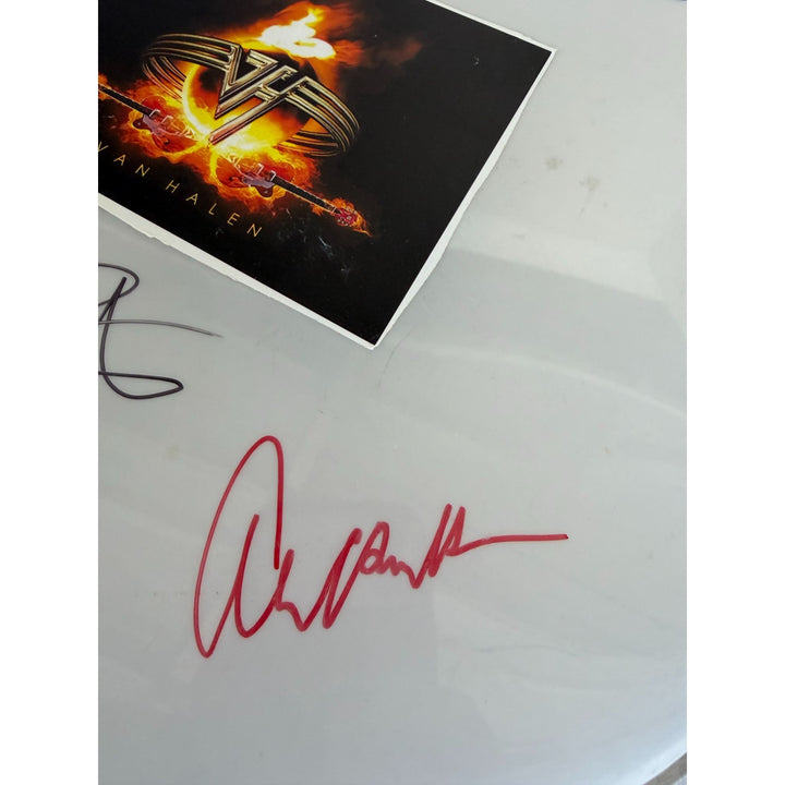 Van Halen David Lee Roth Eddie & Alex Van Halen MIchael Anthony one-of-a-kind drumhead signed with proof.