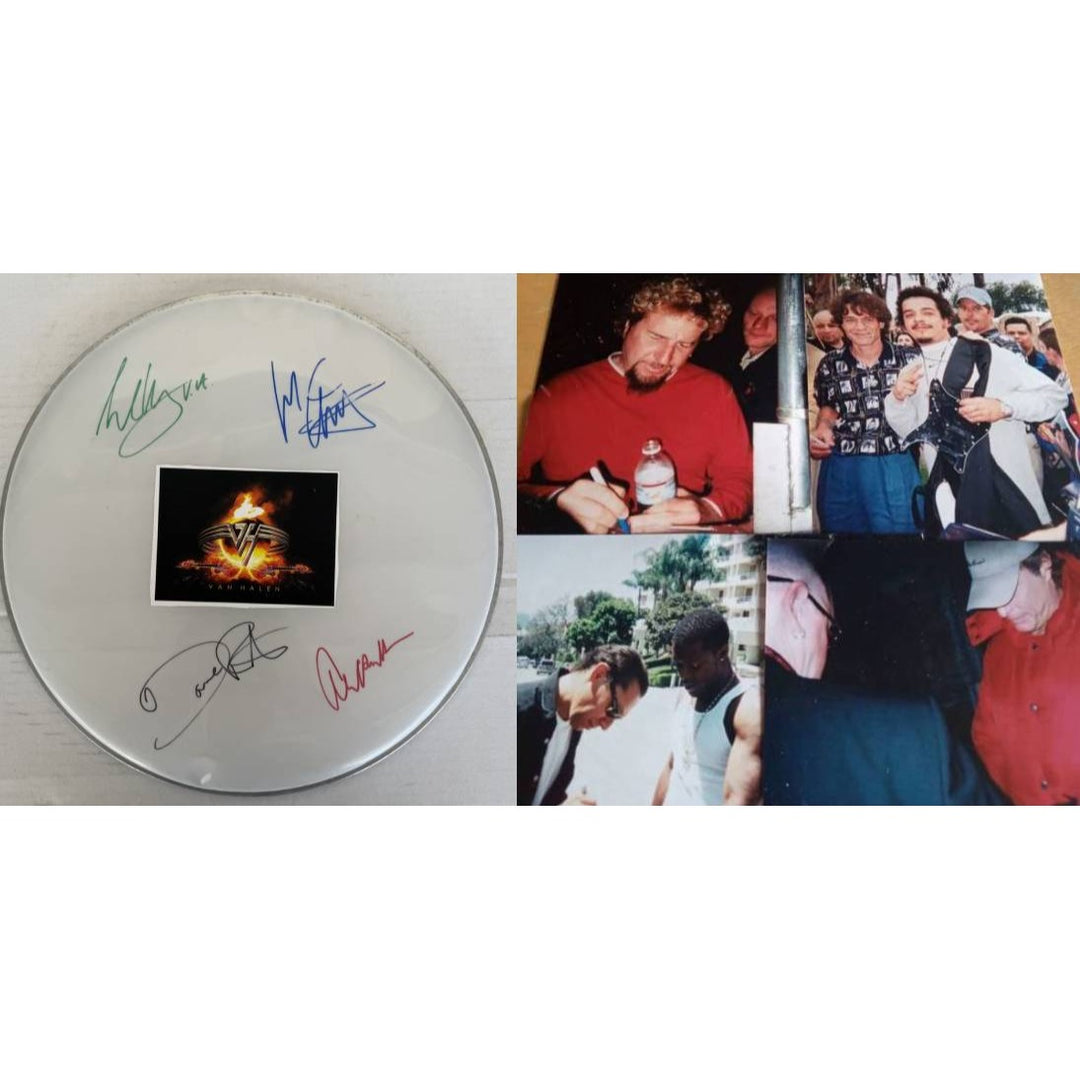 Van Halen David Lee Roth Eddie & Alex Van Halen MIchael Anthony one-of-a-kind drumhead signed with proof.