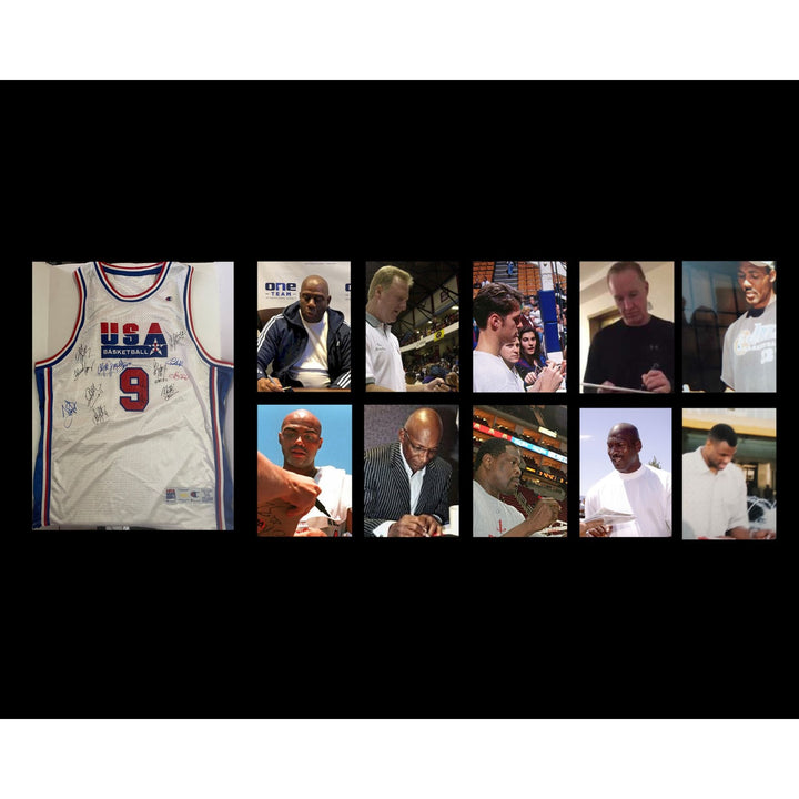 1992 USA Basketball the Dream Team signed jersey Michael Jordan, Scottie Pippen, Karl Malone, Chuck Daly, Magic Johnson signed  with proof