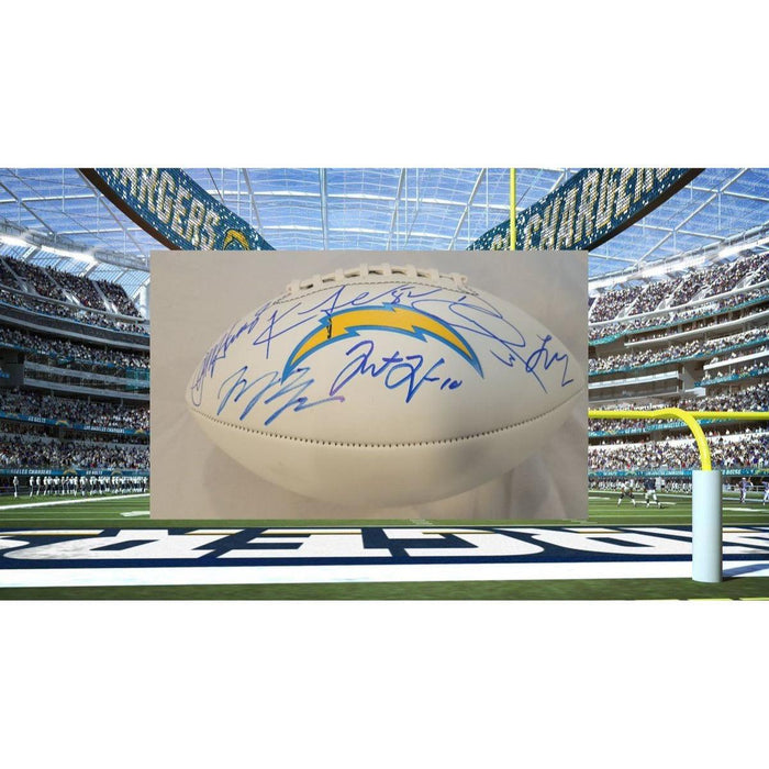 Los Angeles Chargers full size football Justin Herbert Jim Harbaugh Ladd McConkey Khalil Mack Derwin James Jr Joey Bosa signed with proof