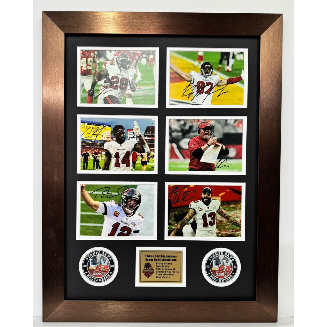 Tom Brady Rob Gronkowski Tampa Bay Buccaneers Super Bowl champions 5x7 photos in museum quality frame 22x28 signed with proof