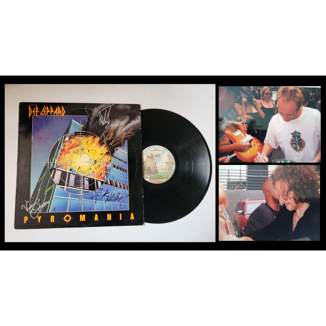 Rick Savage Vivian Campbell Rick Allen pyromania Def Leppard LP signed with proof